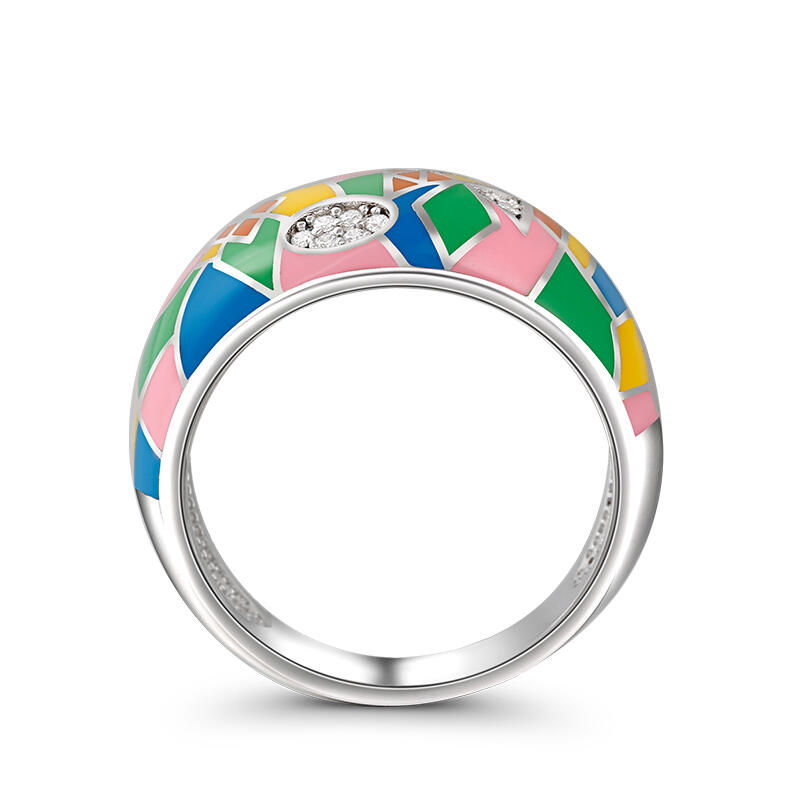 Jeulia "Pops of Color" Enamel Sterling Silver Women's Band