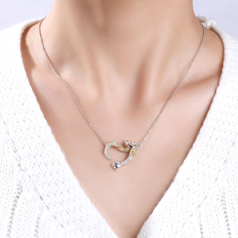 Jeulia "Ocean's Light" Sterling Silver Mermaid Gift Necklace for Valentine's Day