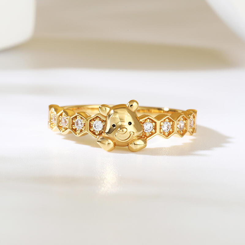 Jeulia "Hidden in Honey" Cartoon Bear Ring Sterling Silver