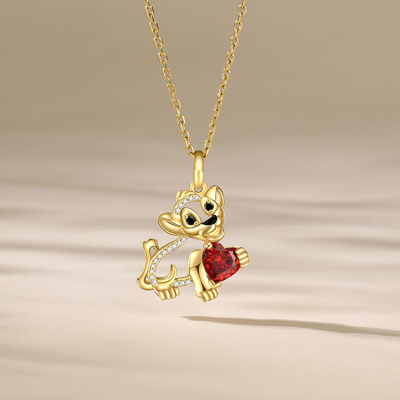 Jeulia Hug Me Cartoon Lion Custom Birthstone Heart Necklace Sterling Silver