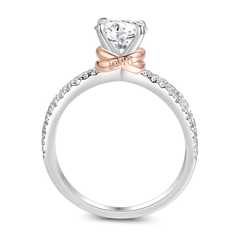 Jeulia Anillo de Compromiso Personalizado X Cruz con Corte Redondo en Plata Esterlina