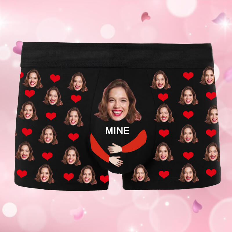 Personalized Picture Men's Underwear Boxer Briefs with Heart Pattern Creative Gift for Husband