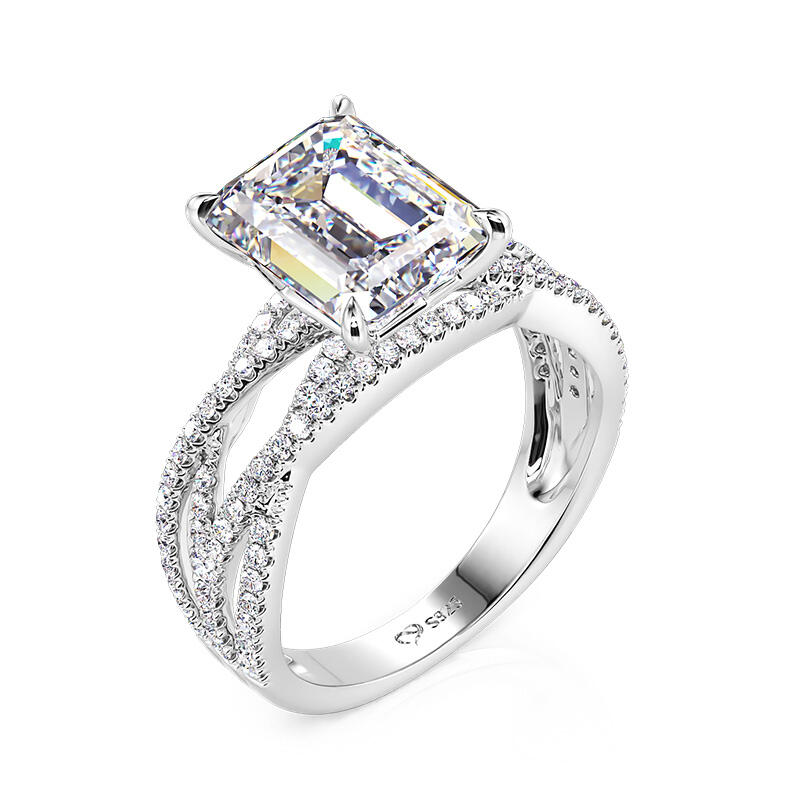 Jeulia Inset Double Twist Emerald Cut Engagement Ring