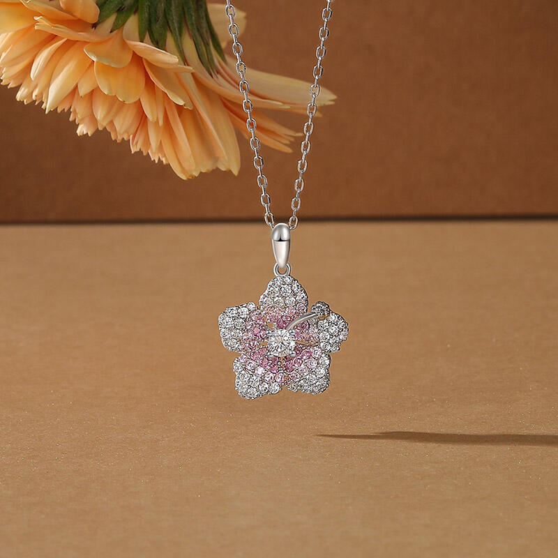 Jeulia Gradient Pink Hibiscus Flower Necklace