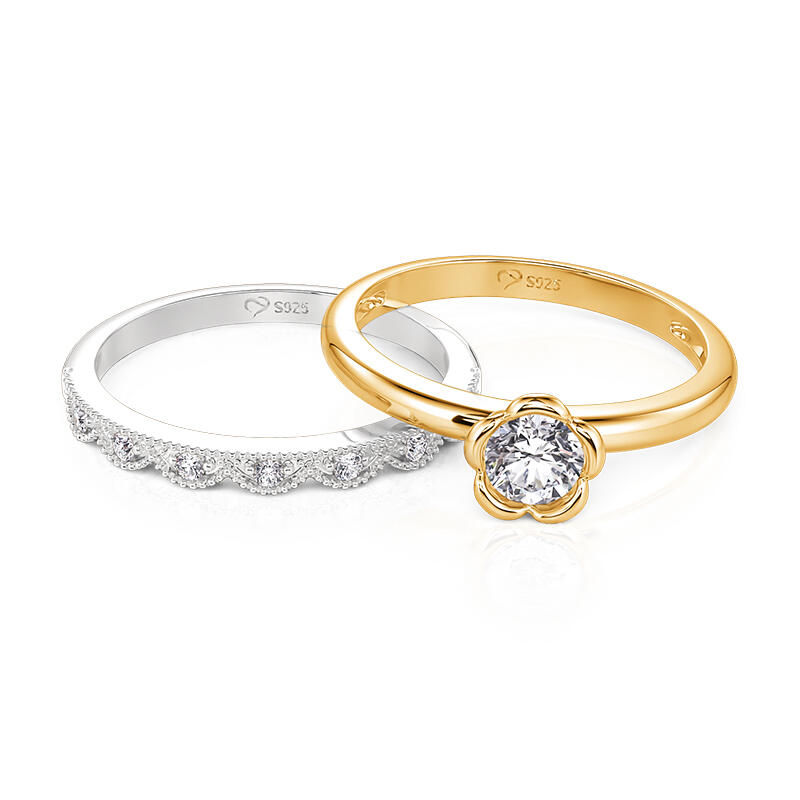 Jeulia Ensemble de Bagues Fleur Dentelle Simple Bicolore