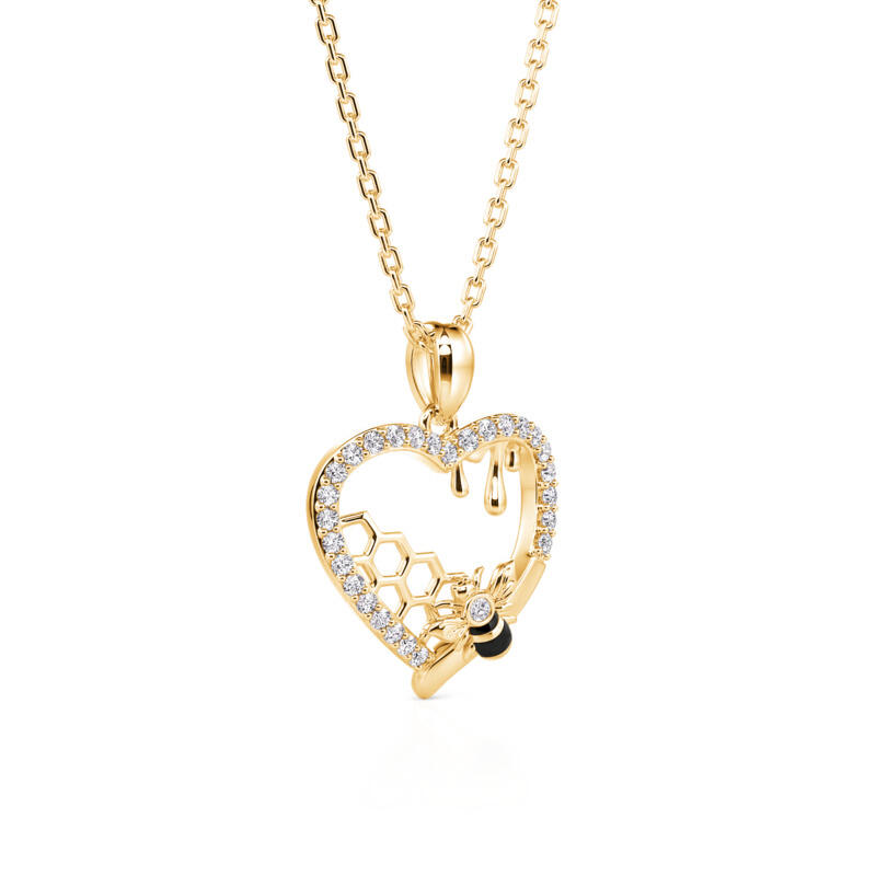 Jeulia Sweet Love Bee Gold Plated Heart Necklace Sterling Silver