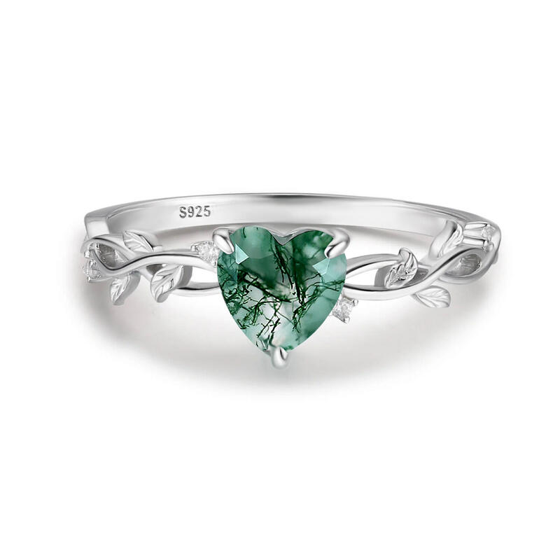 Jeulia Bague Cœur en Agate Mousse Inspirée par la Nature Classique