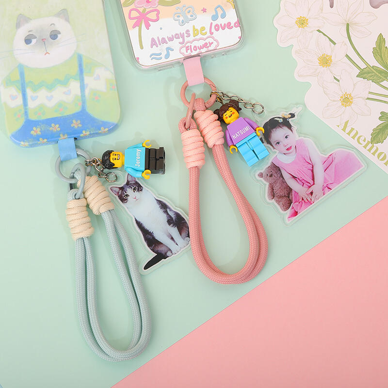 Personalized Braided Rope Phone Chain with Minifigure and Acrylic Photo Gift