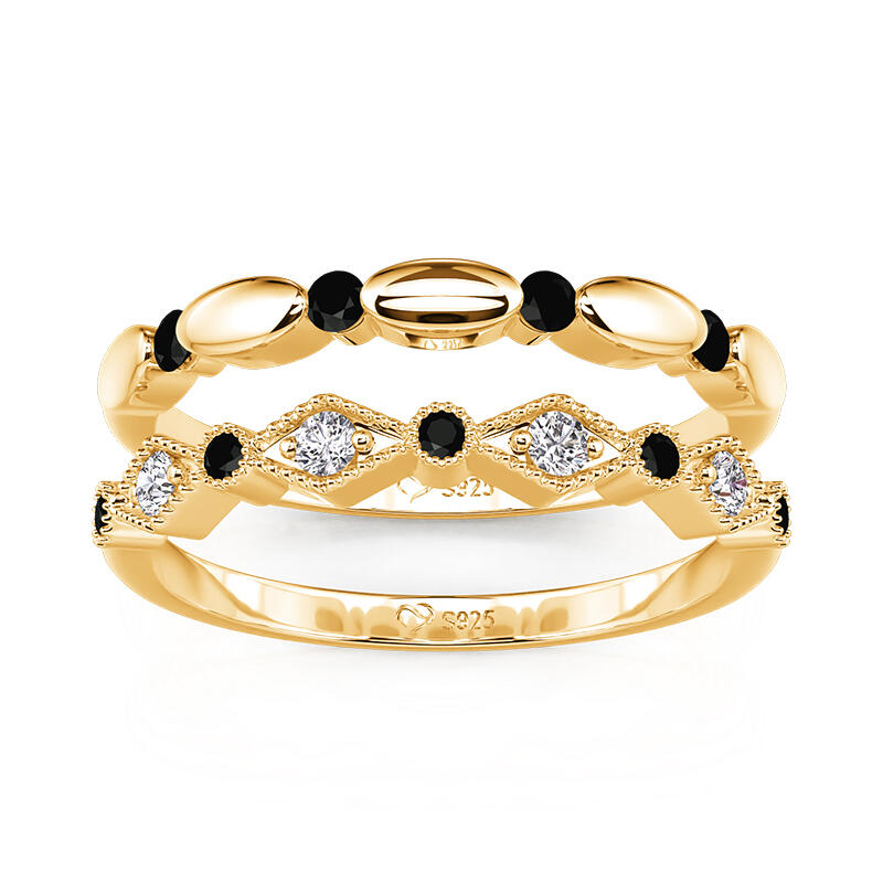 Jeulia Everyday Vintage Geometric Beaded Ring Set 2pcs