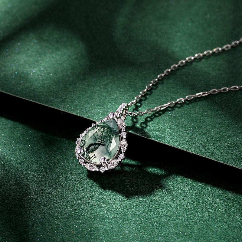 Pear Cut Moss Agate Necklace