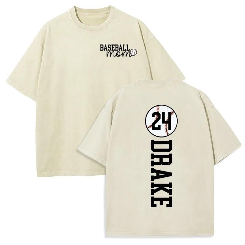 Personalized Washed T-shirt Baseball Mom with Kids Name Jersey Number Gift For Baseball Lovers