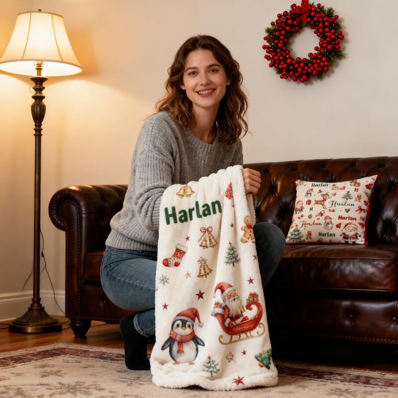 Manta con nombre personalizado y estampado de Papá Noel, regalo creativo para Navidad.