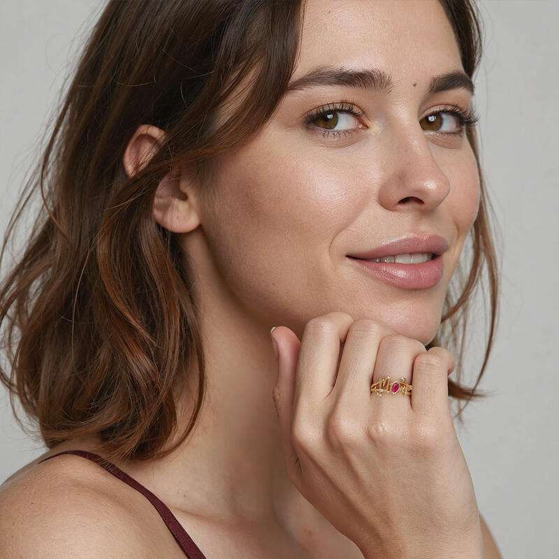 "Mom's Cradle" Oval Cut Side Stone Ring