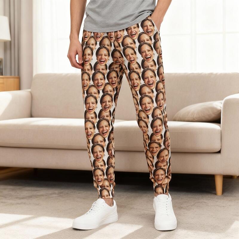 Pantalón deportivo unisex personalizado con foto de cara impresa a todo color. Regalo divertido para la familia.