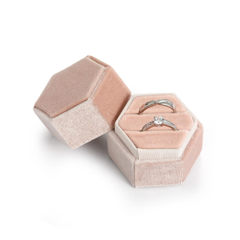 Jeulia Vintage Pink Velvet Hexagonal Couple Ring Box