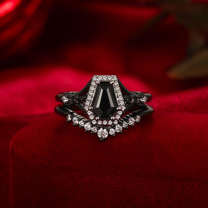 Gothic Halo Black Coffin Cut Ring Set