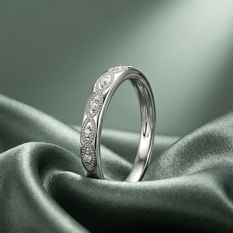 Custom Milgrain Half Eternity Wedding Band