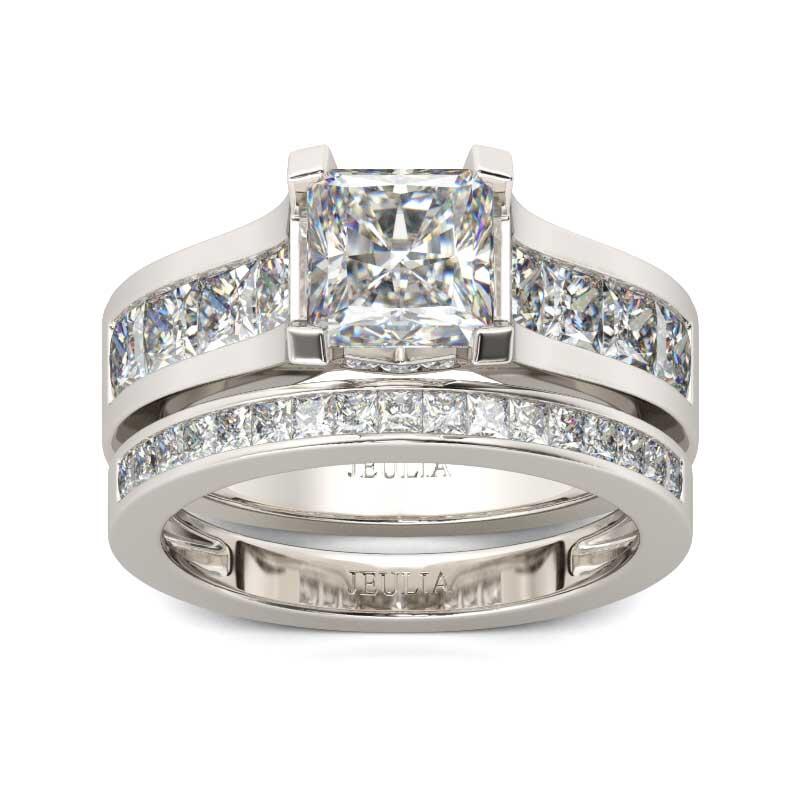 Jeulia Classic Princess Cut Sterling Silver Ring Set