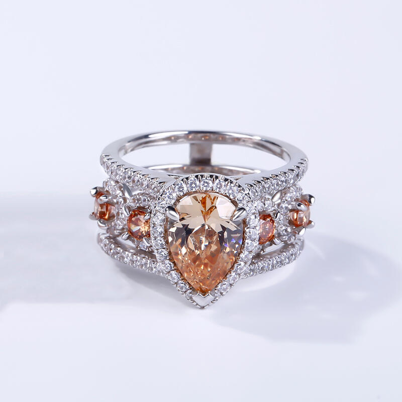 Jeulia Conjunto De Anillos Con Halo De Talla Pera En Plata De Ley