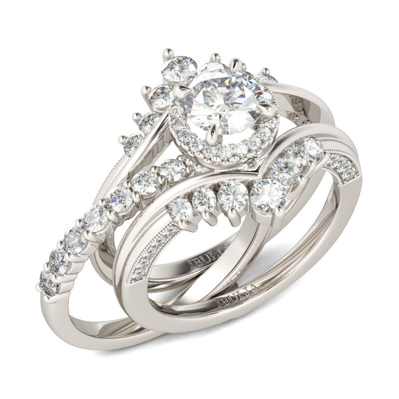 Jeulia Interchangeable Halo Round Cut Sterling Silver Ring Set