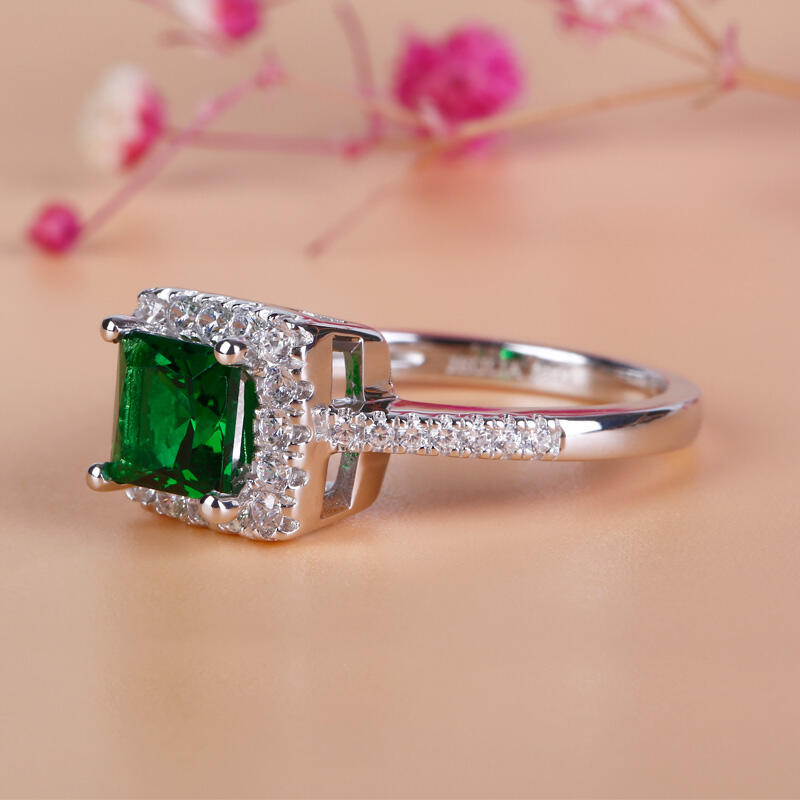 Jeulia Halo Princess Cut Sterling Silver Ring