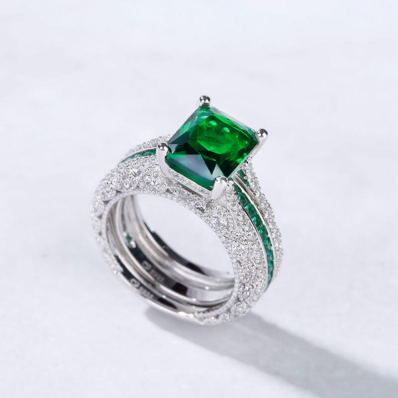 Jeulia Interchangeable Radiant Cut Sterling Silver Ring Set