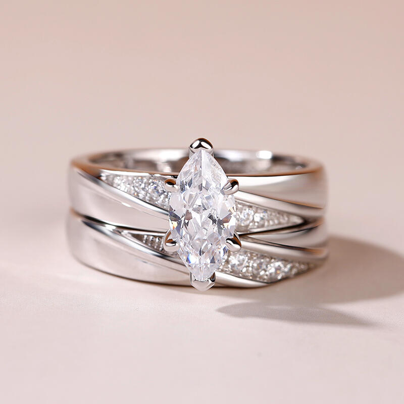 Jeulia Juego De Anillos Diagonal Corte Marquesa En Plata Esterlina