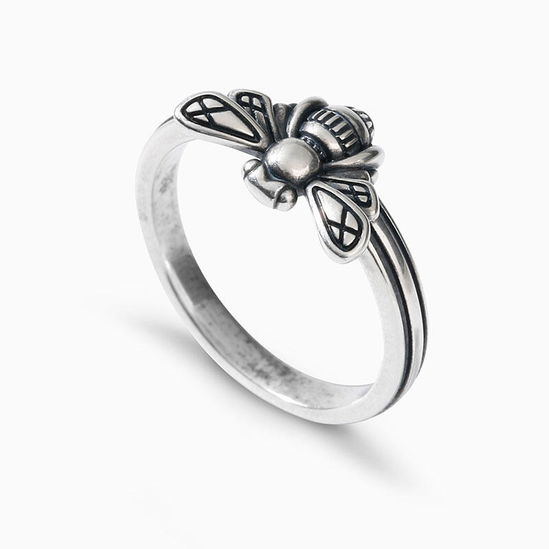 Jeulia Anillo de compromiso con forma de abeja de plata de ley para mujer