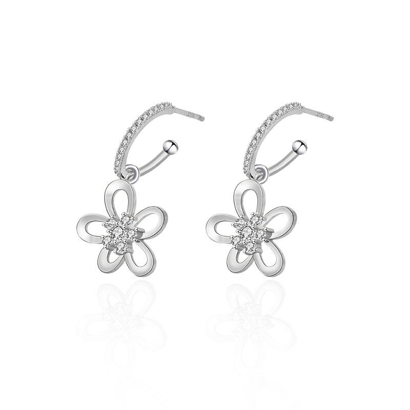 Jeulia Flower Round Cut Sterling Silver Drop Earrings