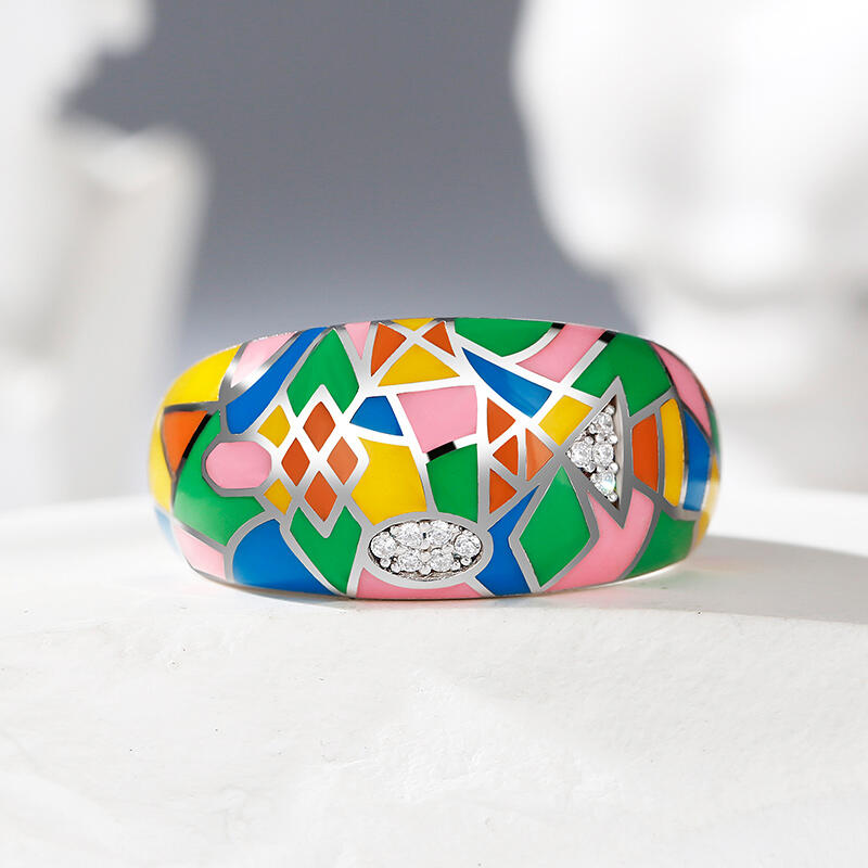 Jeulia "Pops of Color" Enamel Sterling Silver Women's Band