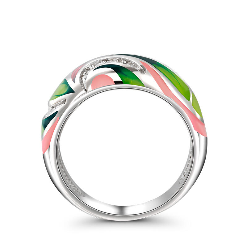 Jeulia Anillo Simple de Moda Esmalte de Plata Esterlina de Las Mujeres