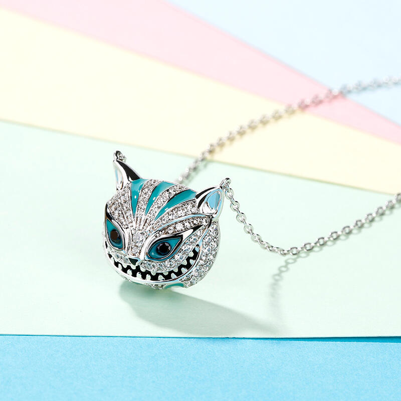 Jeulia "Appear and Disappear at Will" Cat Sterling Silver Enamel Necklace