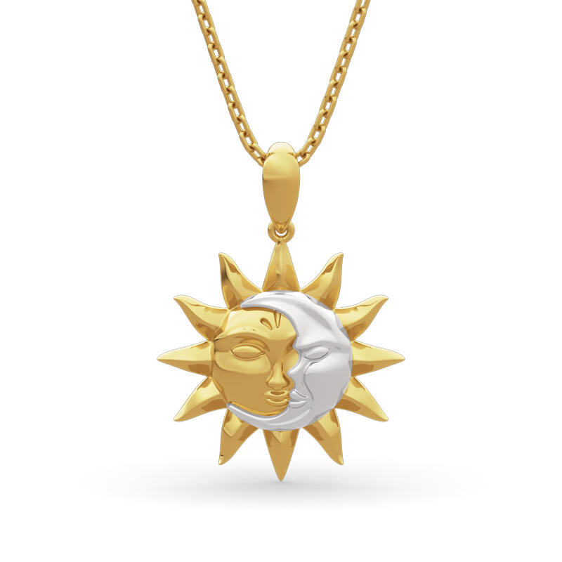 Jeulia "Sun ＆ Moon" Two Tone Design Sterling Silver Necklace