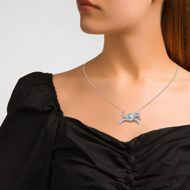 Jeulia Bowknot Design Oval Cut Sterling Silver Cocktail Necklace