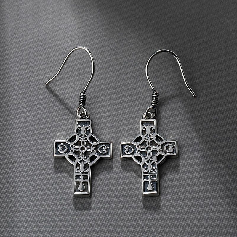 Jeulia "Celtic Knot" Cross Sterling Silver Earrings