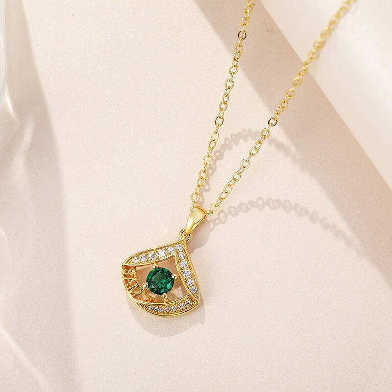 Jeulia Halo Round Cut Personalized Silver Necklace