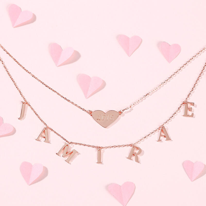 Jeulia Double Layer Heart Name Personalized Sterling Silver Necklace