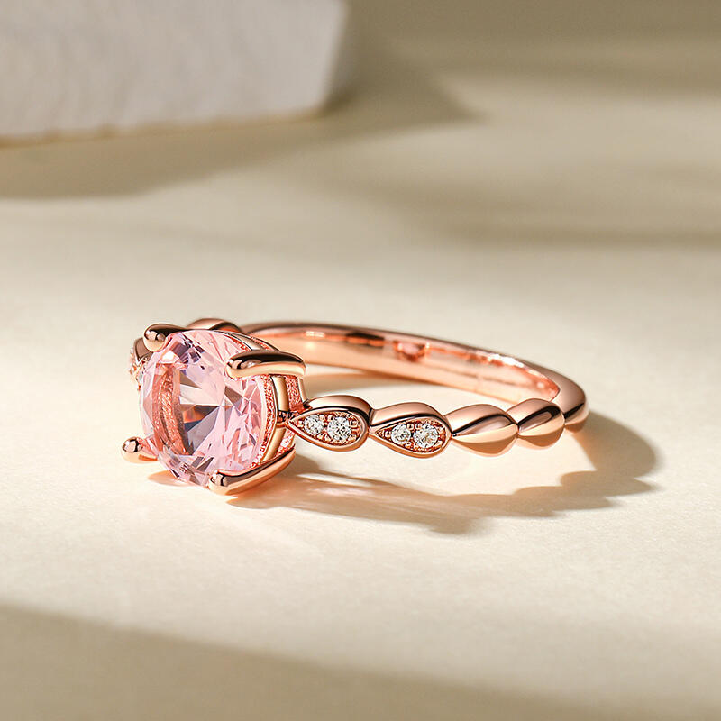 Jeulia Round Cut Synthetic Morganite Sterling Silver Ring