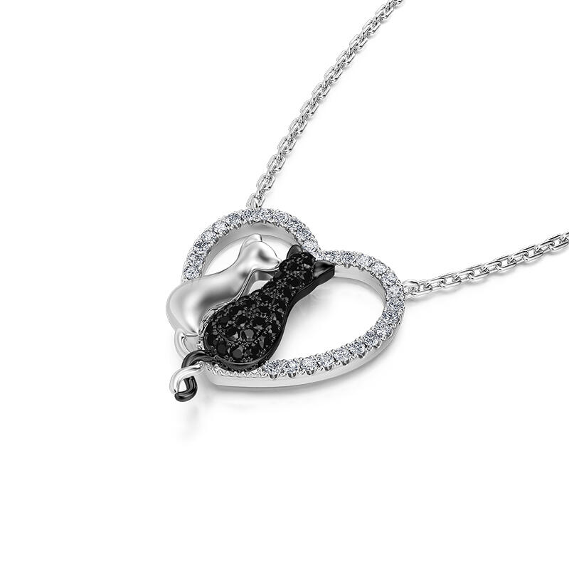 Jeulia Collar de Amor con Pareja Gatos Plata de Ley