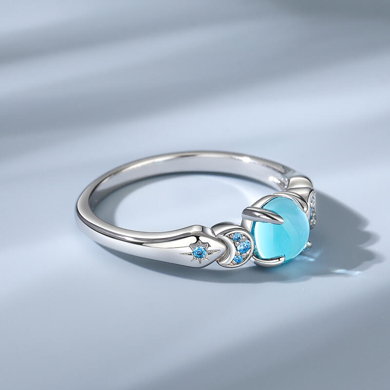 Jeulia Fantasy Star and Moon Sea Glass Sterling Silver Ring