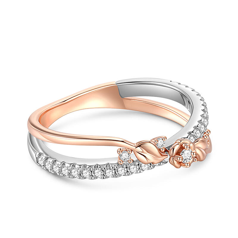 Jeulia Bague Modèle en croix Or rose Deux tons Fleurs enchevêtrées Argent Sterling