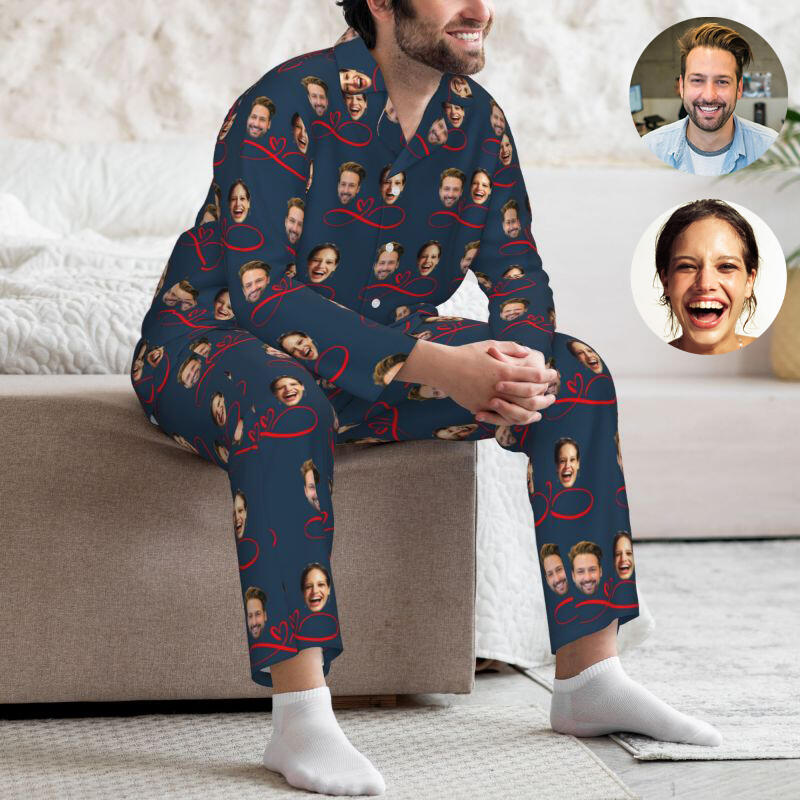 Pigiama personalizzato Foto di coppia personalizzata Modello di amore infinito Design Regalo perfetto per gli innamorati