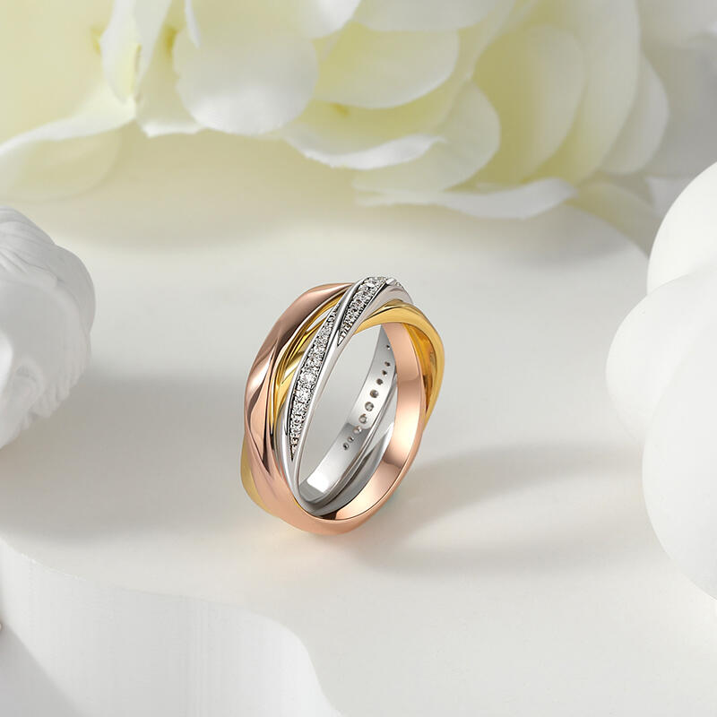 Jeulia Multicolored Trinity Women's Wedding Band