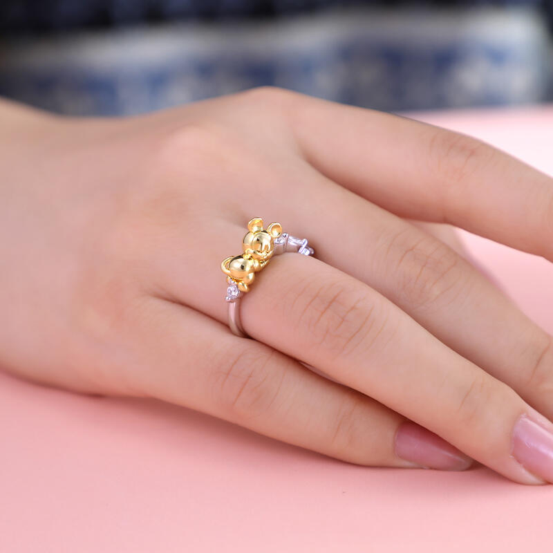 Jeulia Anillo de Plata de Ley de Dos Tonos con Ratón de Dibujos Animados
