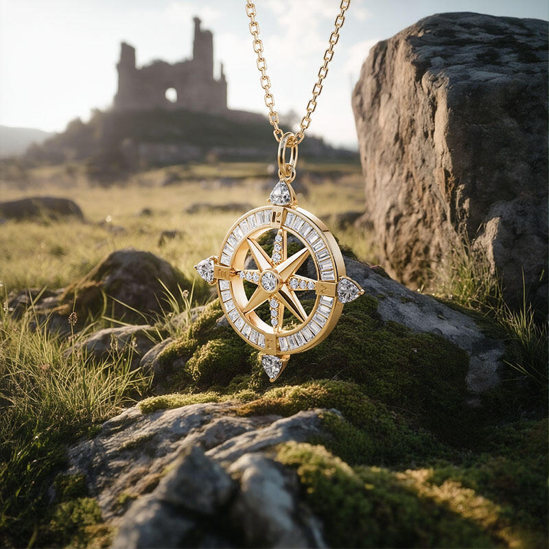 Jeulia Compass Pendant Necklace Sterling Silver