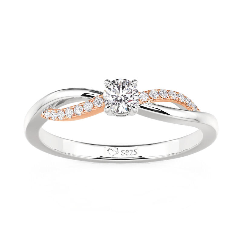 Jeulia Two Tone Twist Round Cut Promise Ring for Women
