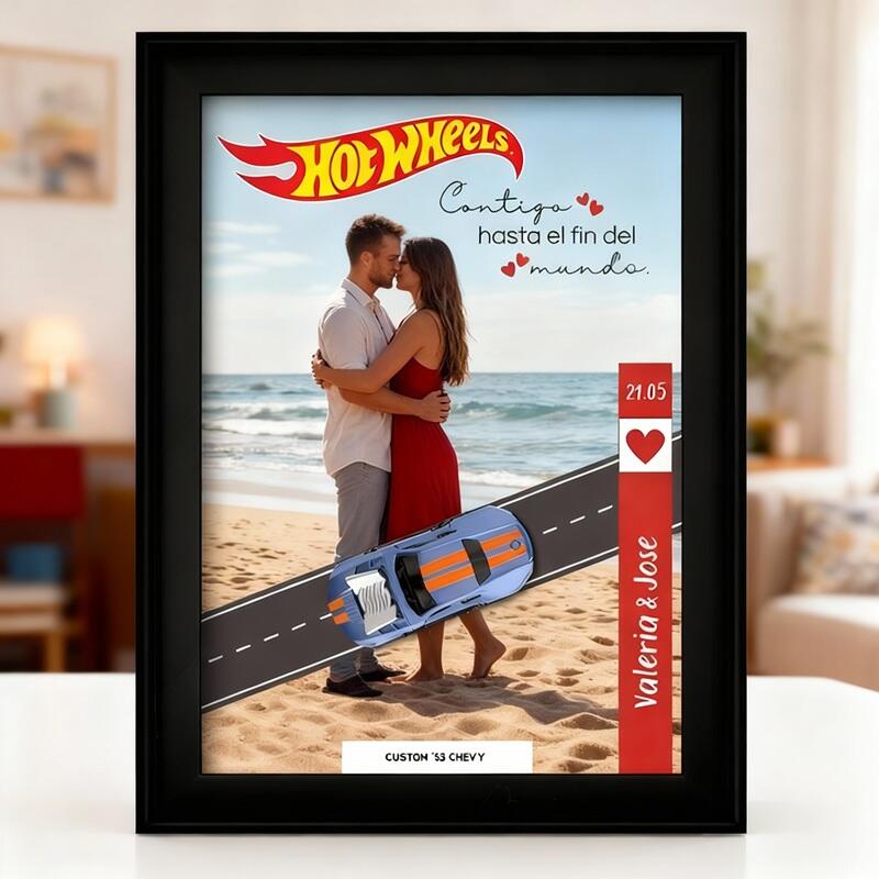 Personalized Frame Custom Toy Car and Photo Hot Wheels Design Romantic Gift for Couples