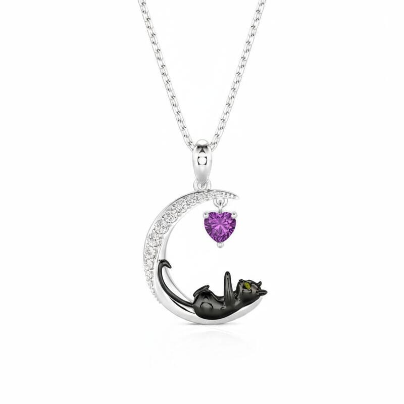 Jeulia Moon Huggers Custom Birthstone Cat Necklace