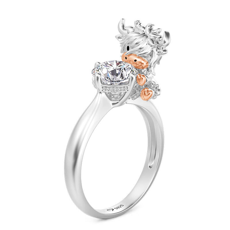 Jeulia Hug Me Zweifarbig Highland Cow Fashion Ring aus Sterling Silber