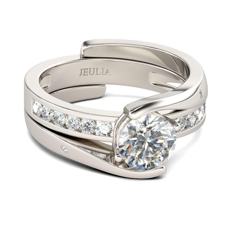 Jeulia Bypass Round Cut Sterling Silver Ring Set